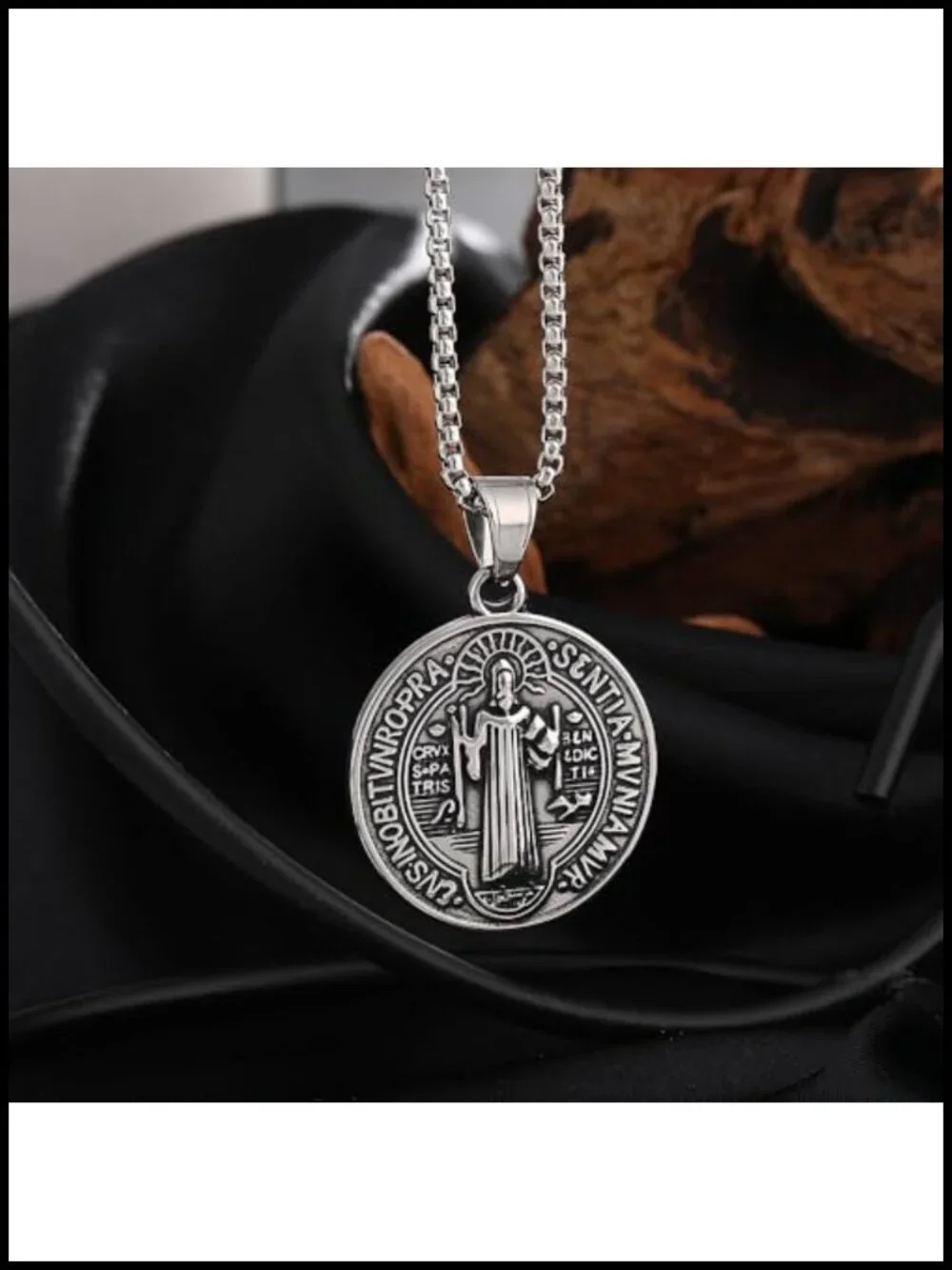 St Benedict Exorcism Medal Stainless Steel Necklace Christian Catholic Pendant